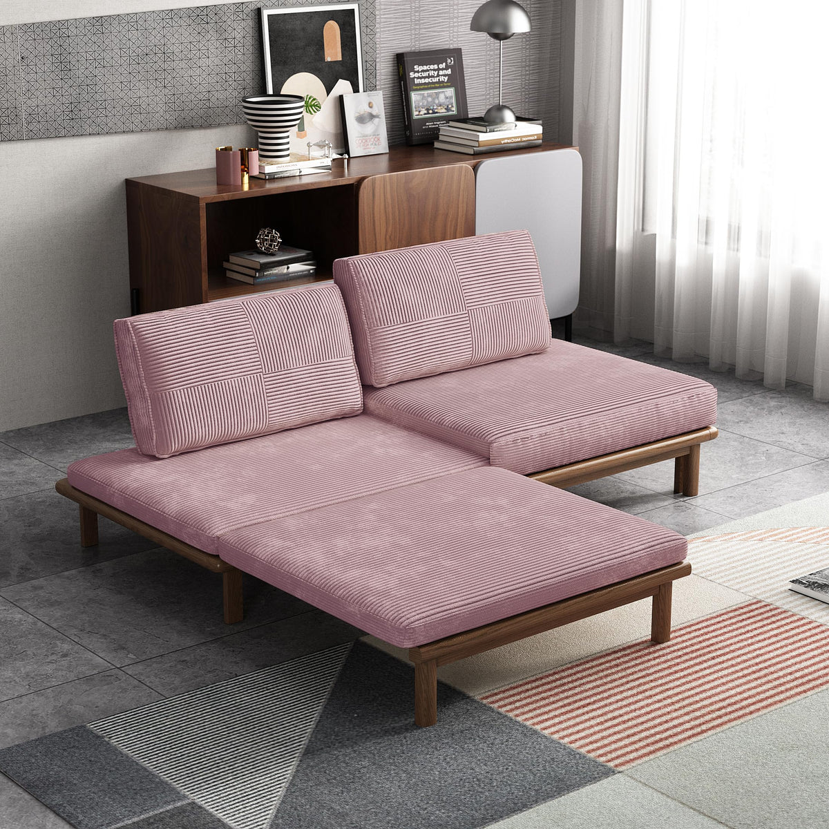 78.7" Pink Velvet Sofa Bed B858340