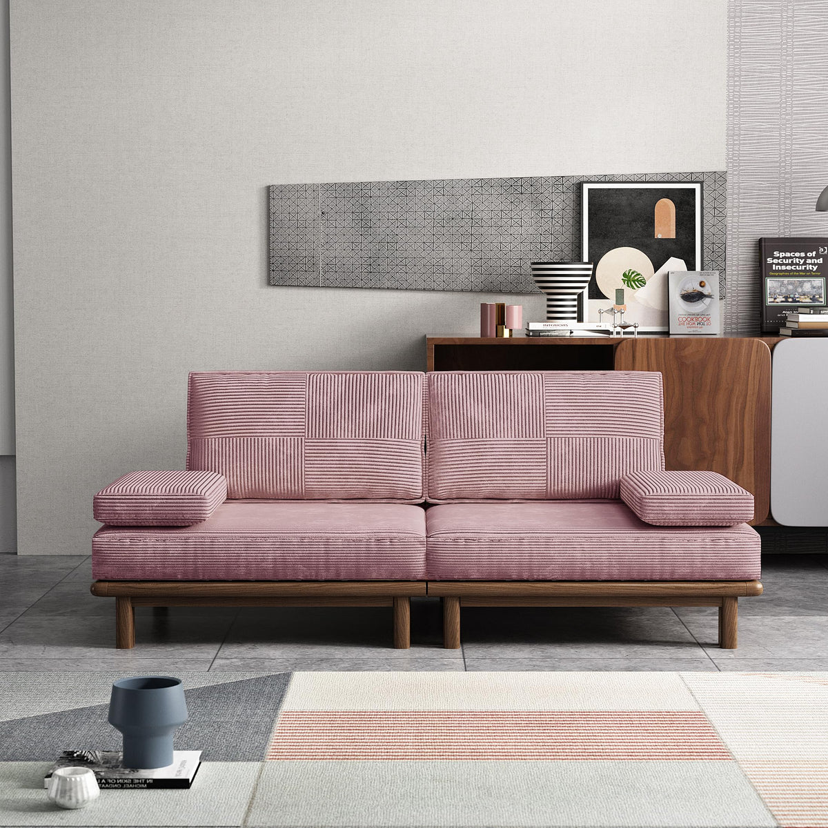78.7" Pink Velvet Sofa Bed B858340