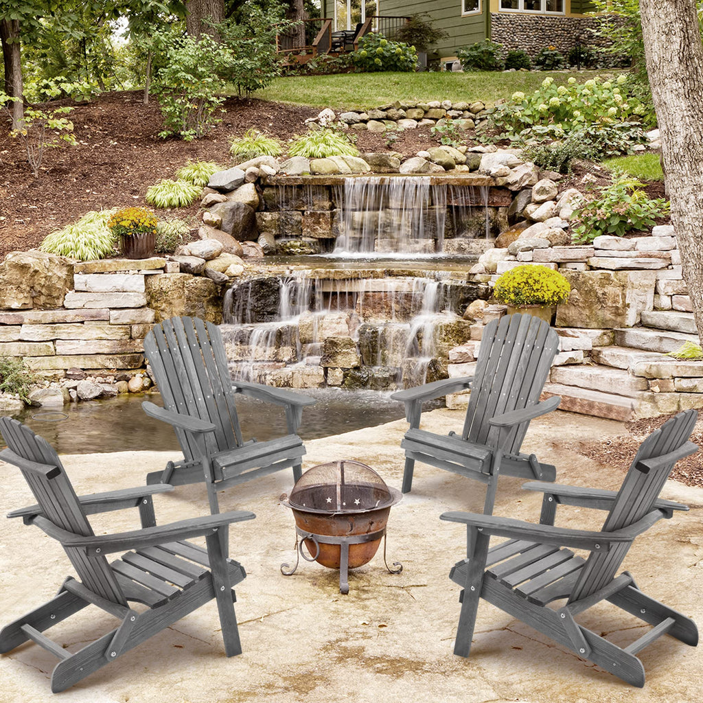 Wood Folding Adirondack Chair Set of 2 Solid Cedar R1977