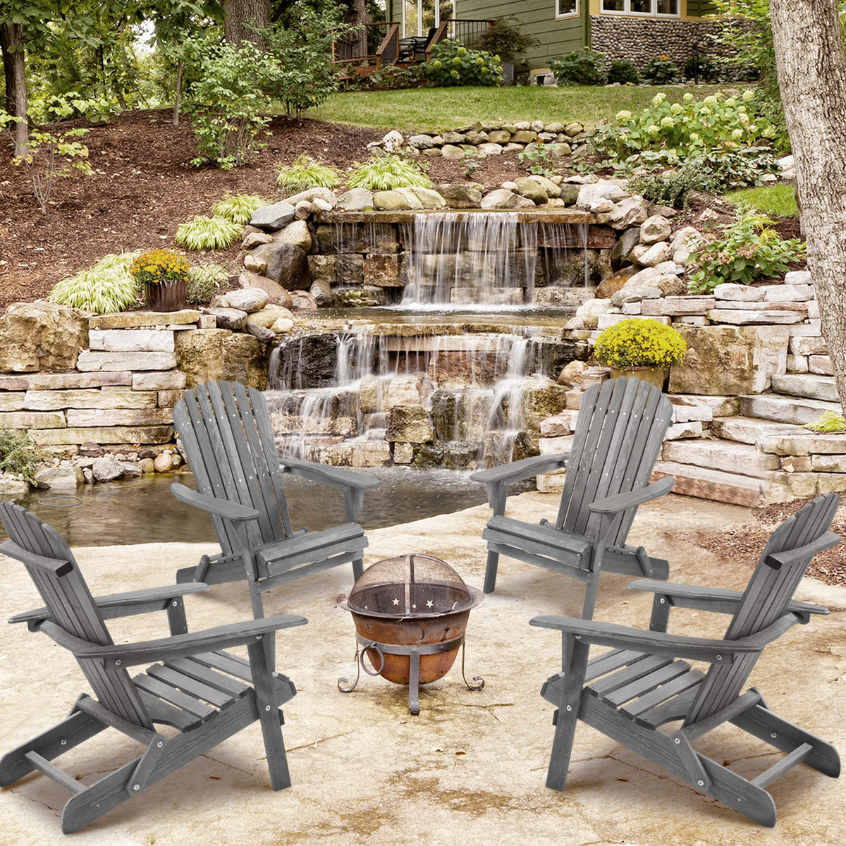 Wood Folding Adirondack Chair Set of 2 Solid Cedar R1977