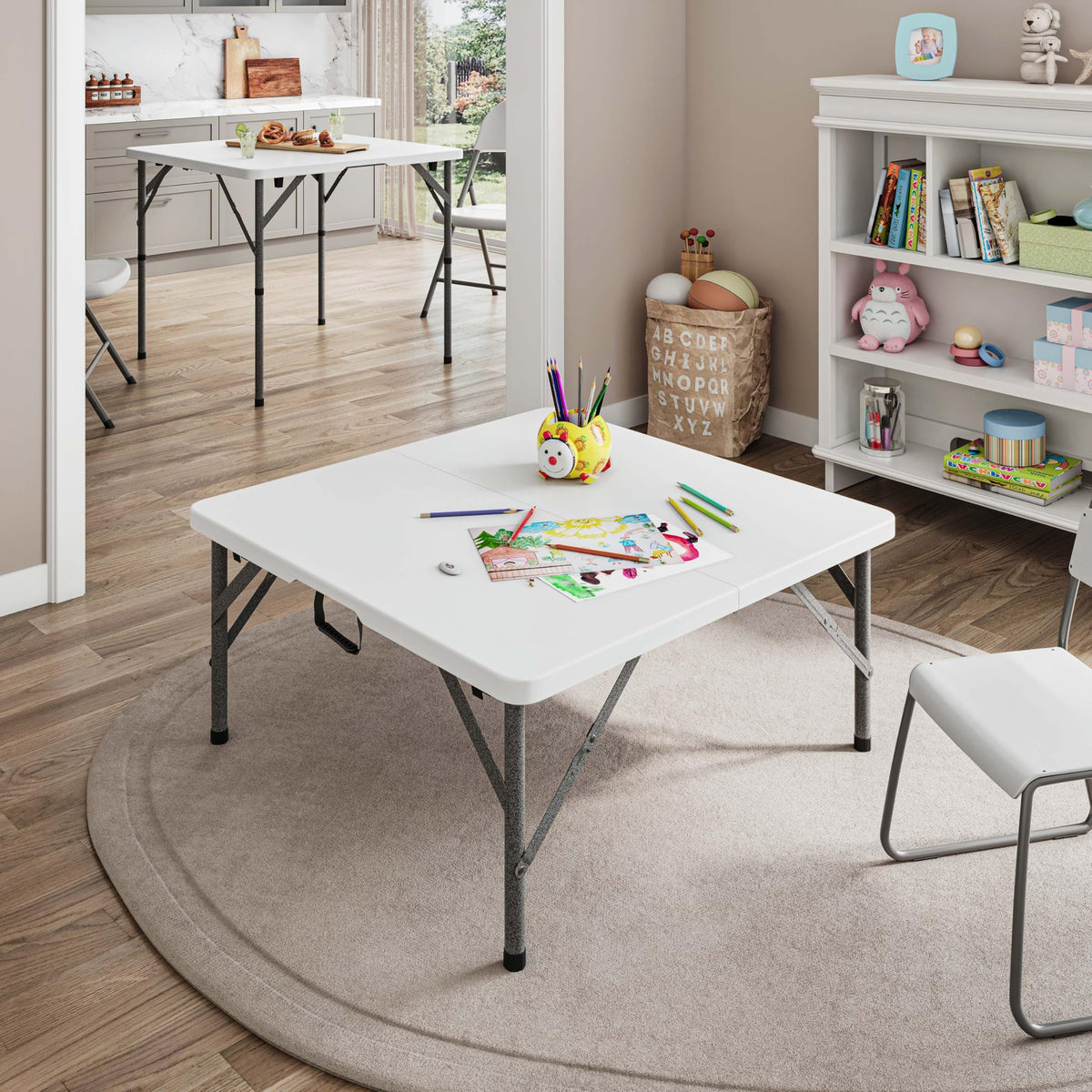 White Square Folding Table with Carry Handle W6829