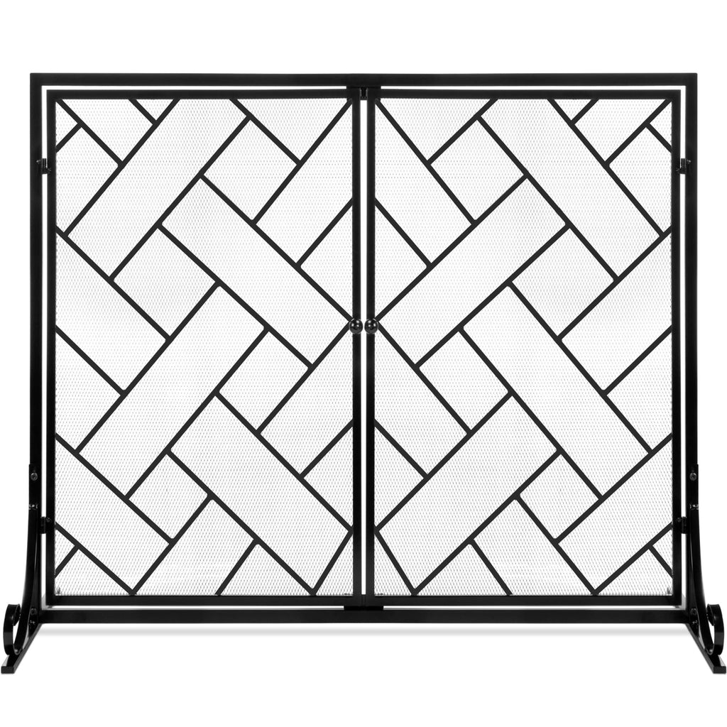 Black 2-Panel Wrought Iron Fireplace Screen W935067