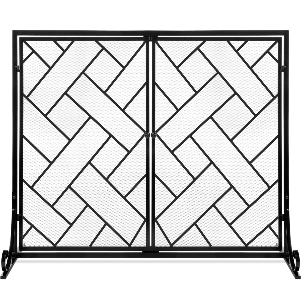 Black 2-Panel Wrought Iron Fireplace Screen W935067