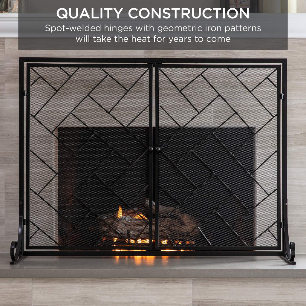 Black 2-Panel Wrought Iron Fireplace Screen W935067