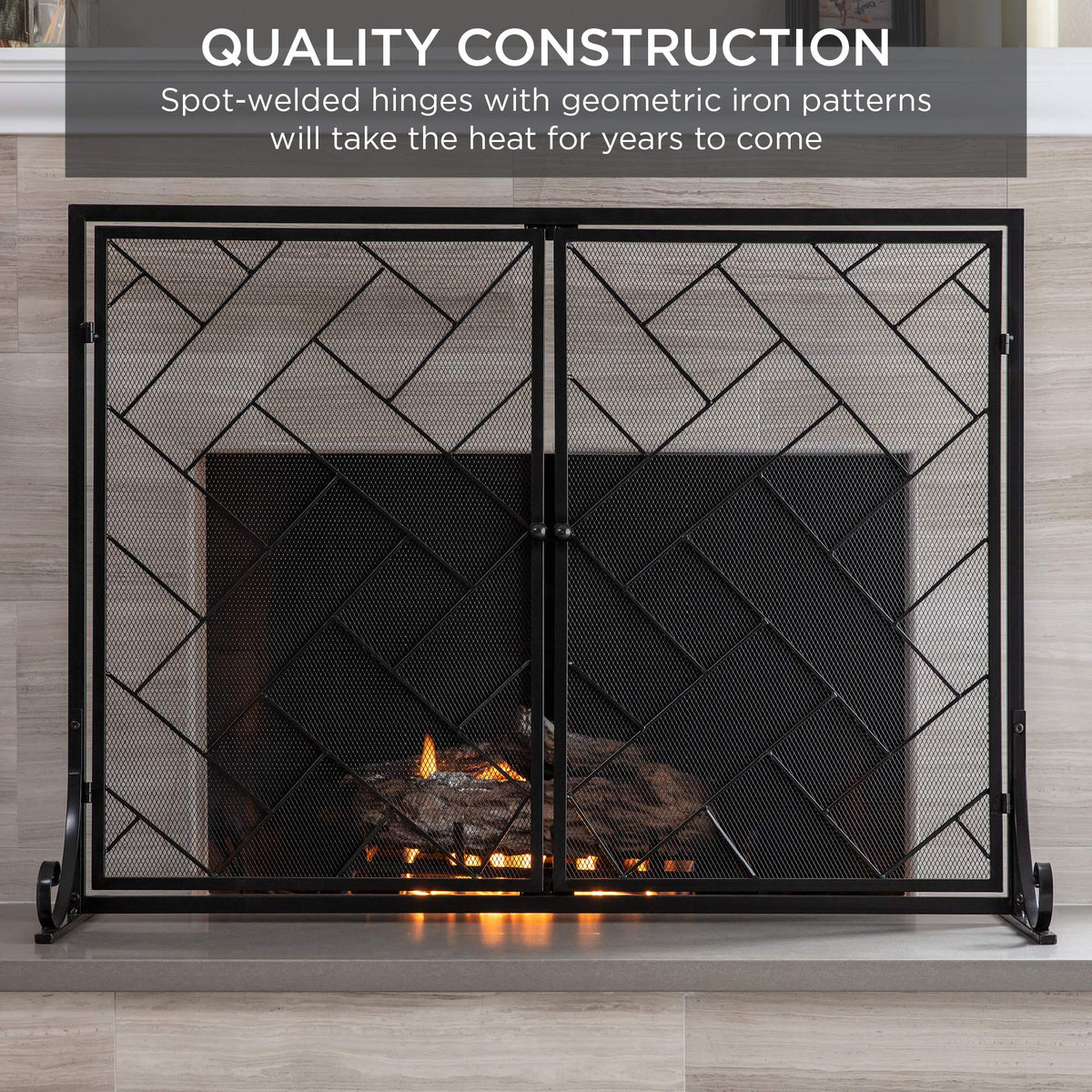 Black 2-Panel Wrought Iron Fireplace Screen W935067