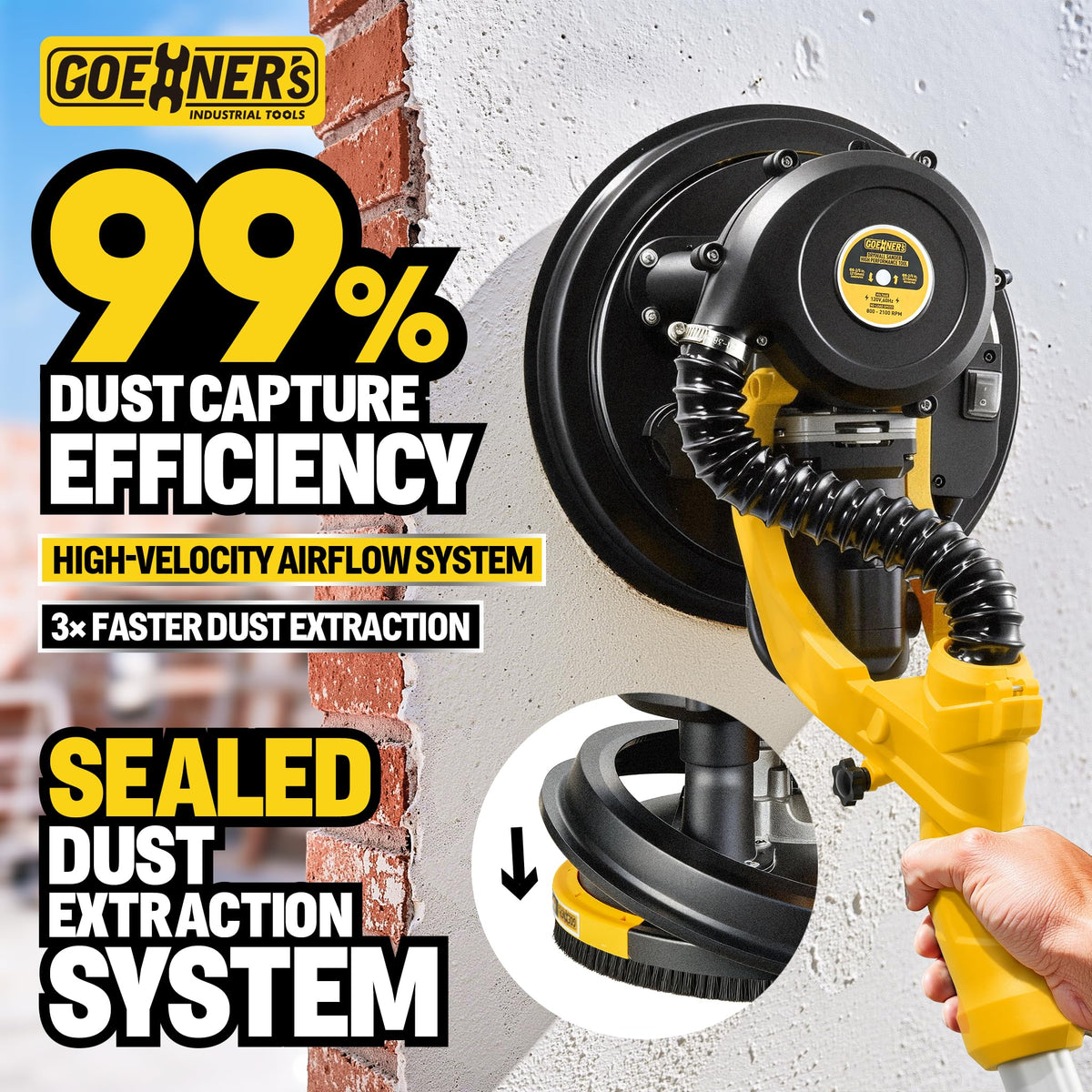 950W Electric Drywall Sander with Vacuum Dust Collector W51412