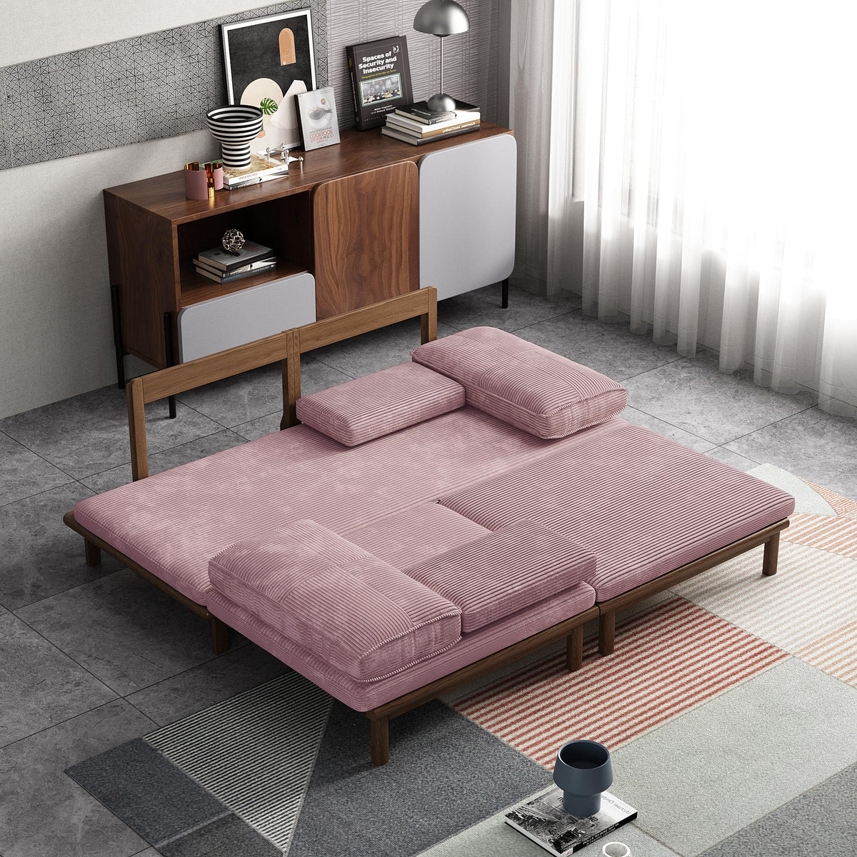 78.7" Pink Velvet Sofa Bed B858340