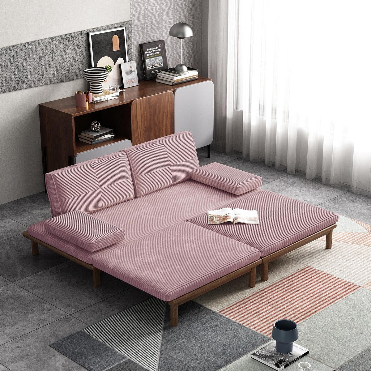 78.7" Pink Velvet Sofa Bed B858340