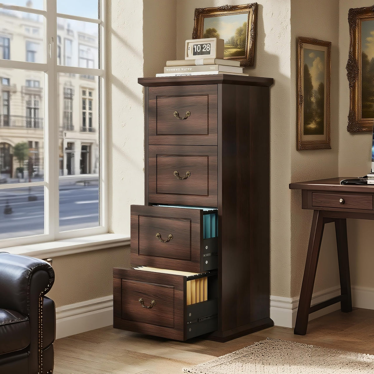4 Drawer Dark Walnut File Cabinet T9104