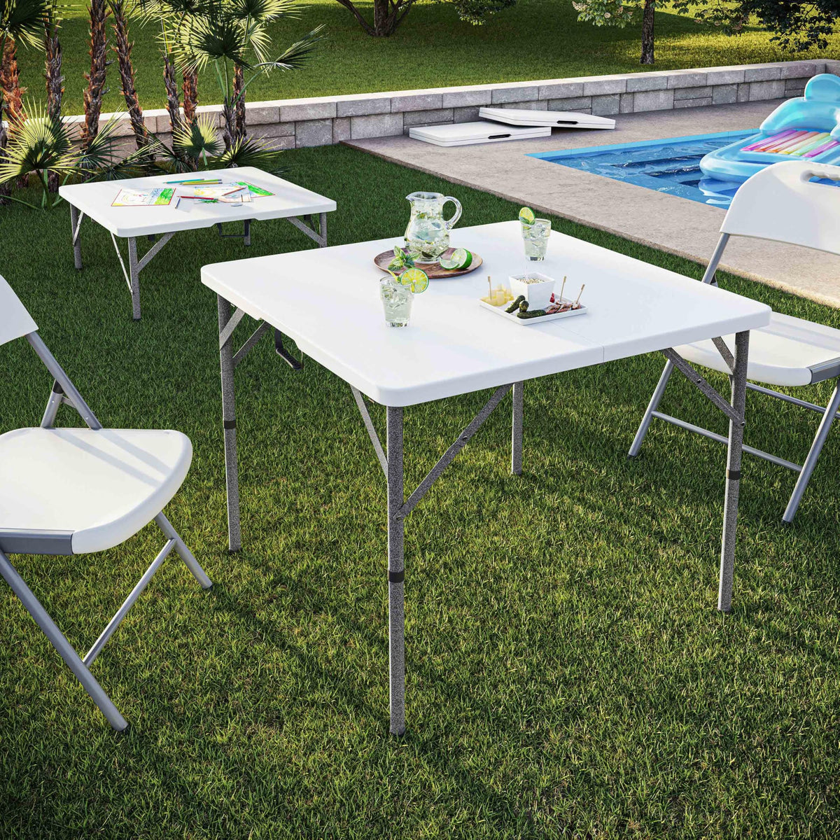 White Square Folding Table with Carry Handle W6829